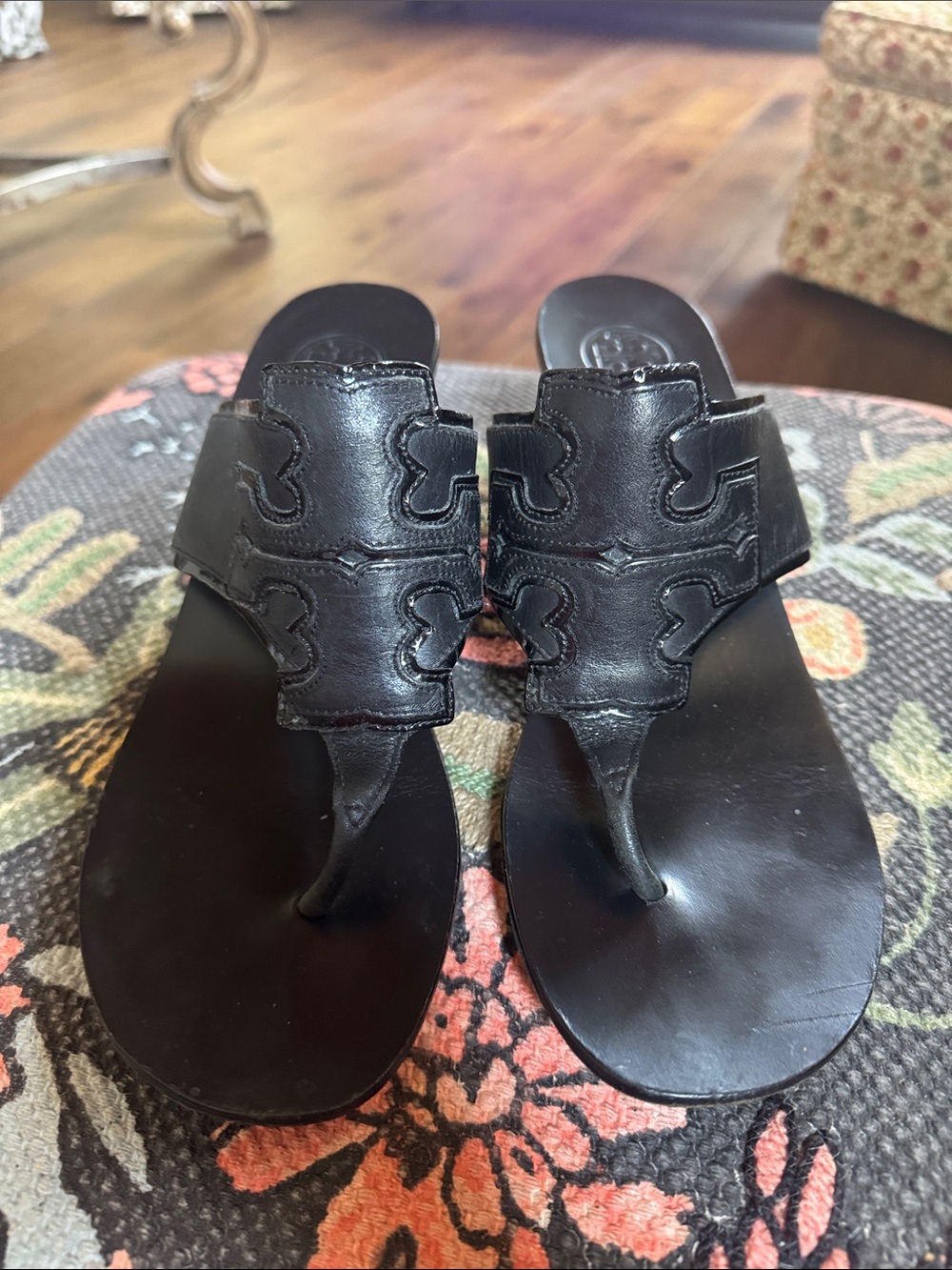 Tory Burch Miller Black Leather Thong Sandals